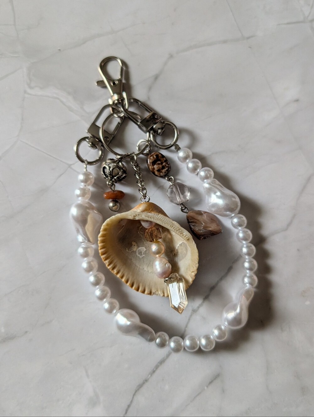 Handmade Seashell Pearl Bag Charm Coastal Mermaid Boho Keychain